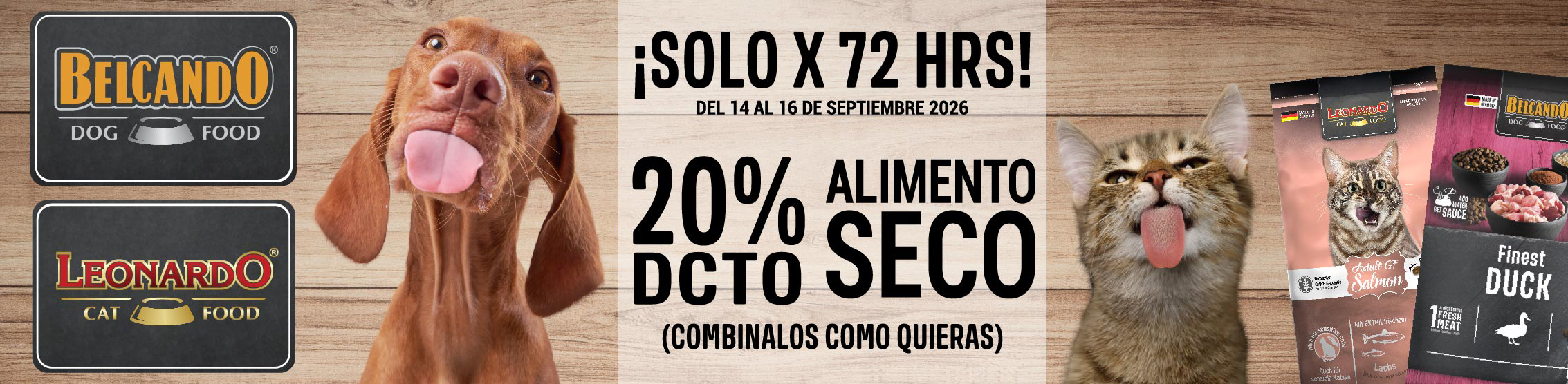 15% de descuento en alimento seco leonardo y belcando