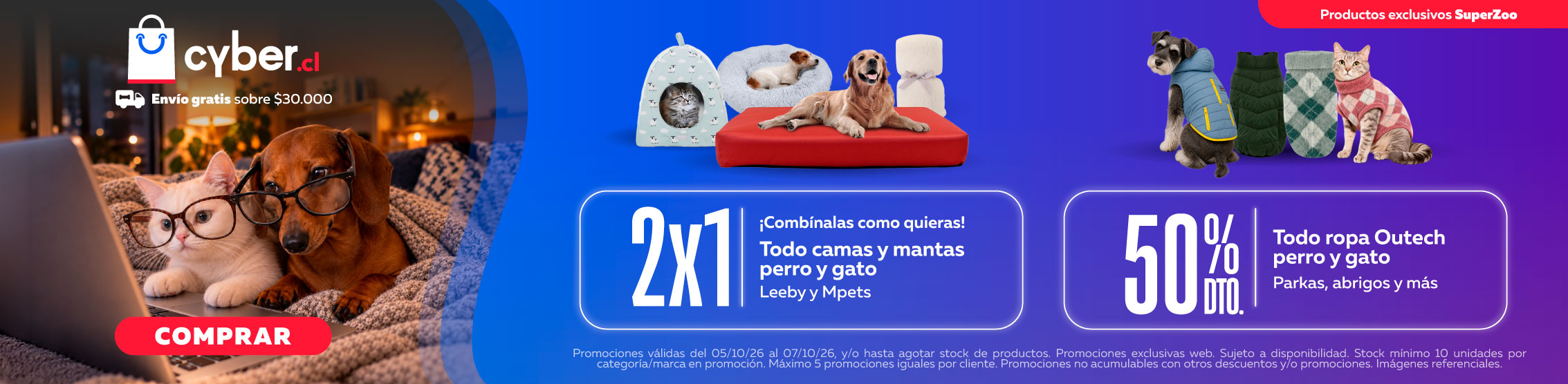 2x1 Todo camas y mantas Leeby y Mpets y 50% de descuento todo ropa Outech
