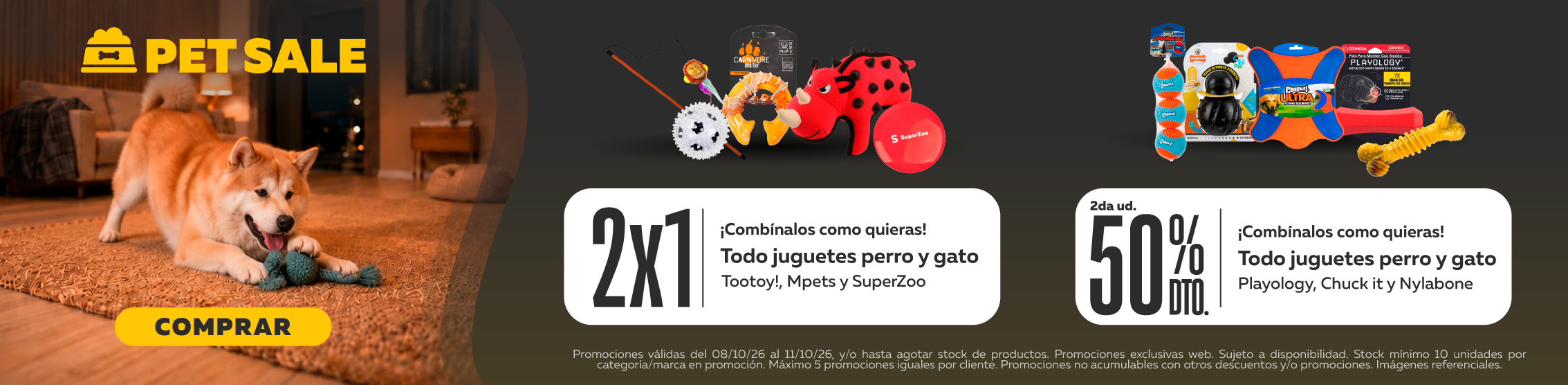2x1 Juguetes Tootoy! Mpets y Superzoo | 50% de descuento en segunda unidad de juguetes Playology, Chuckit y Nylabone