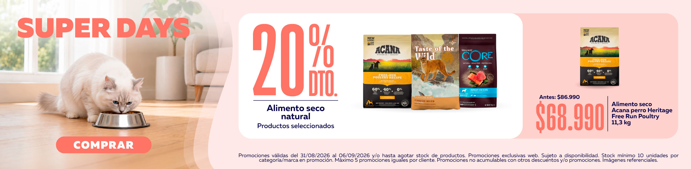 20% de descuento en alimento seco marcas seleccionadas
