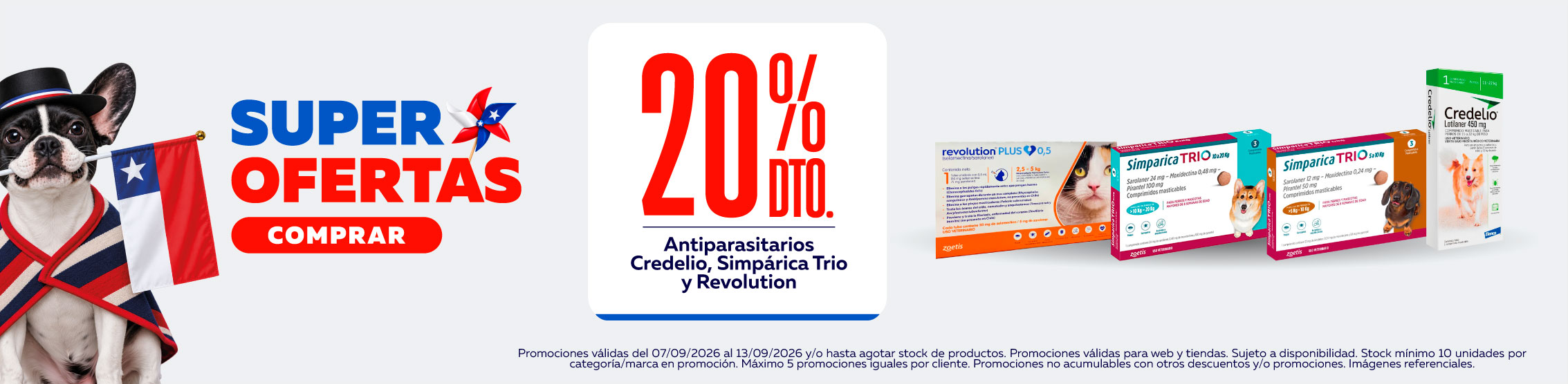 20% de descuento en antiparasitarios credelio, simparica y revolution