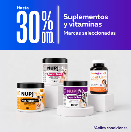 30% Suplementos y Vitaminas 30% de descuento en suplementos y vitaminas, marcas seleccionadas