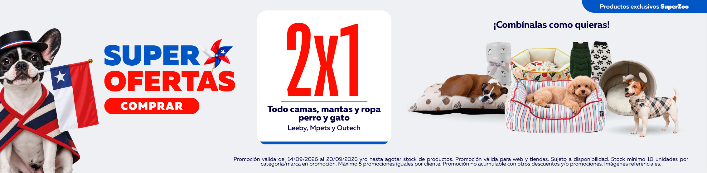 2x1 en camas y ropa, mpets, leeby y outech