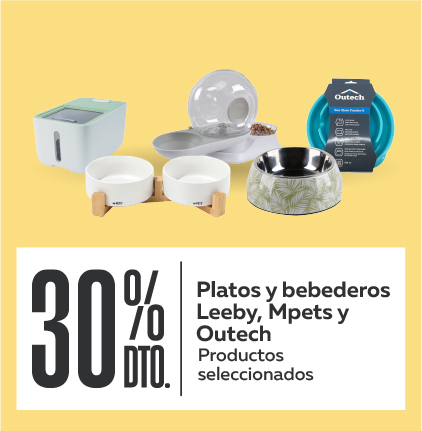 30% dto. en Platos y bebederos Leeby, Mpets y Outech