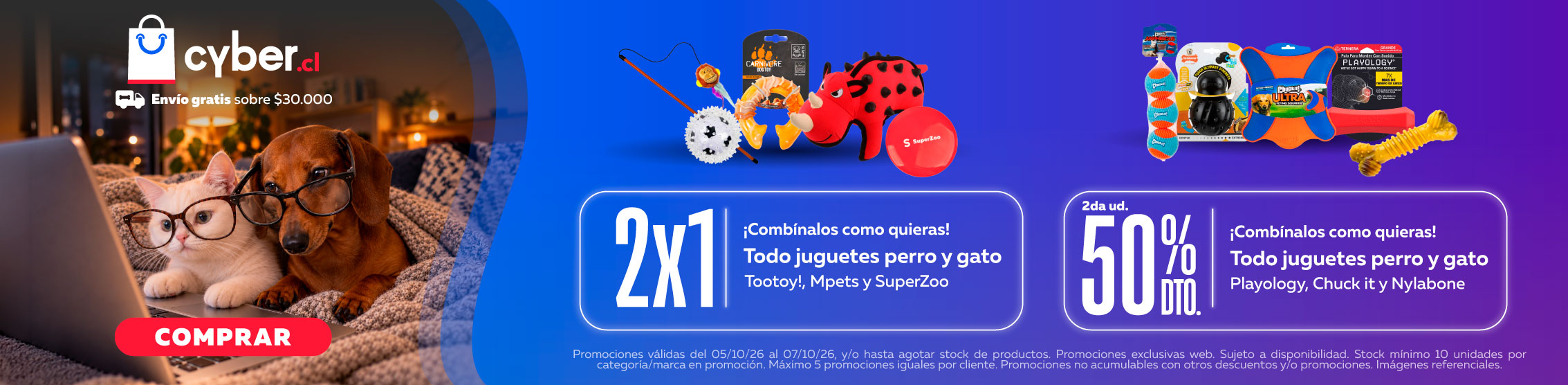 2x1 en Juguetes Tootoy!, Mpets y SuperZoo y segunda unidad con 50% de descuento en juguetes Playology, Chuck it y Nylabone