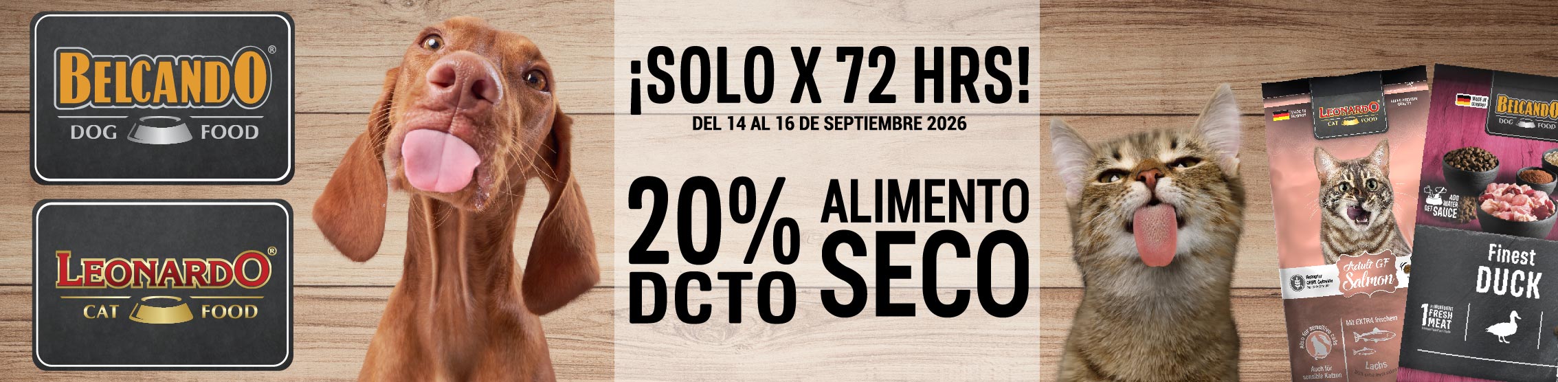 15% de descuento en alimento seco leonardo y belcando