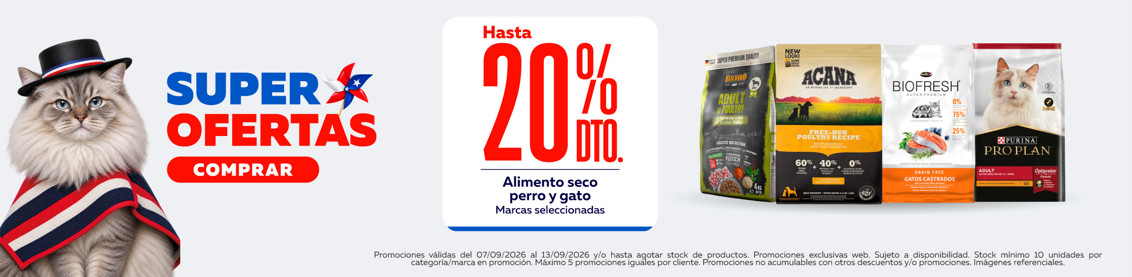 20% de descuento en alimento seco para perro y gato