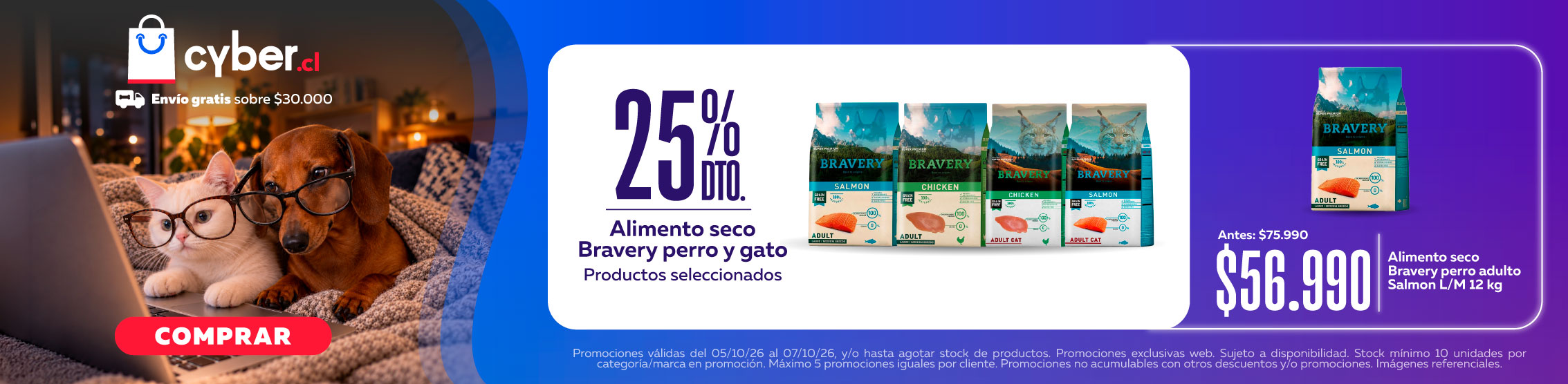 25% de descuento alimento seco Bravery seleccionado