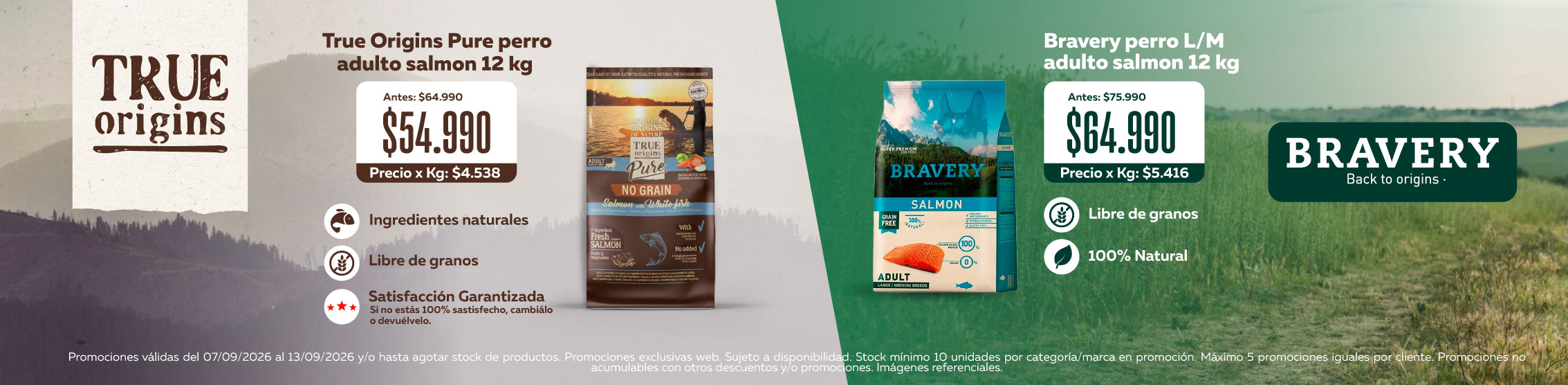 Descuento en alimento seco True Origins y Bravery