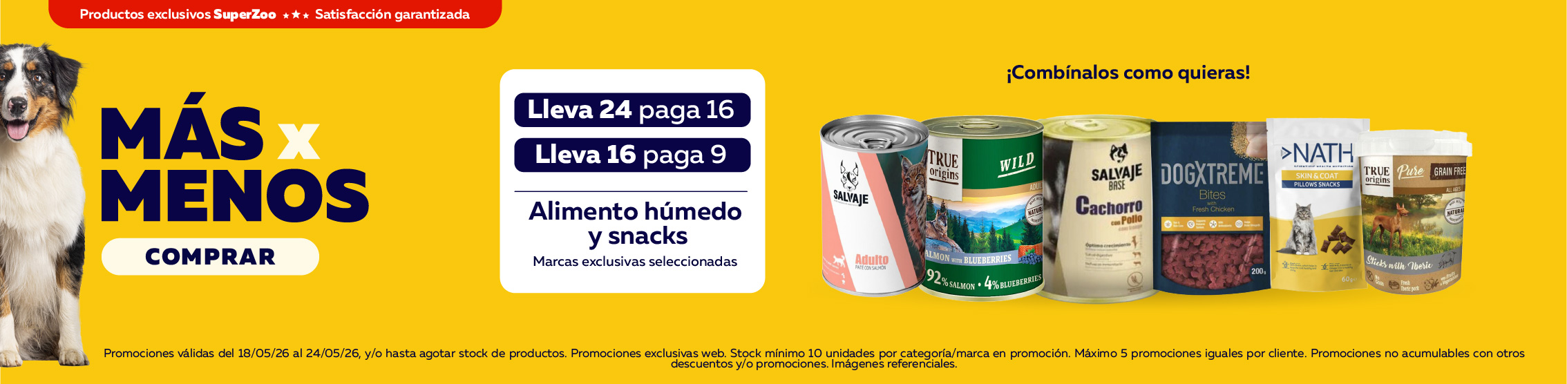 masxmenos alimento h&uacute;medo y snacks