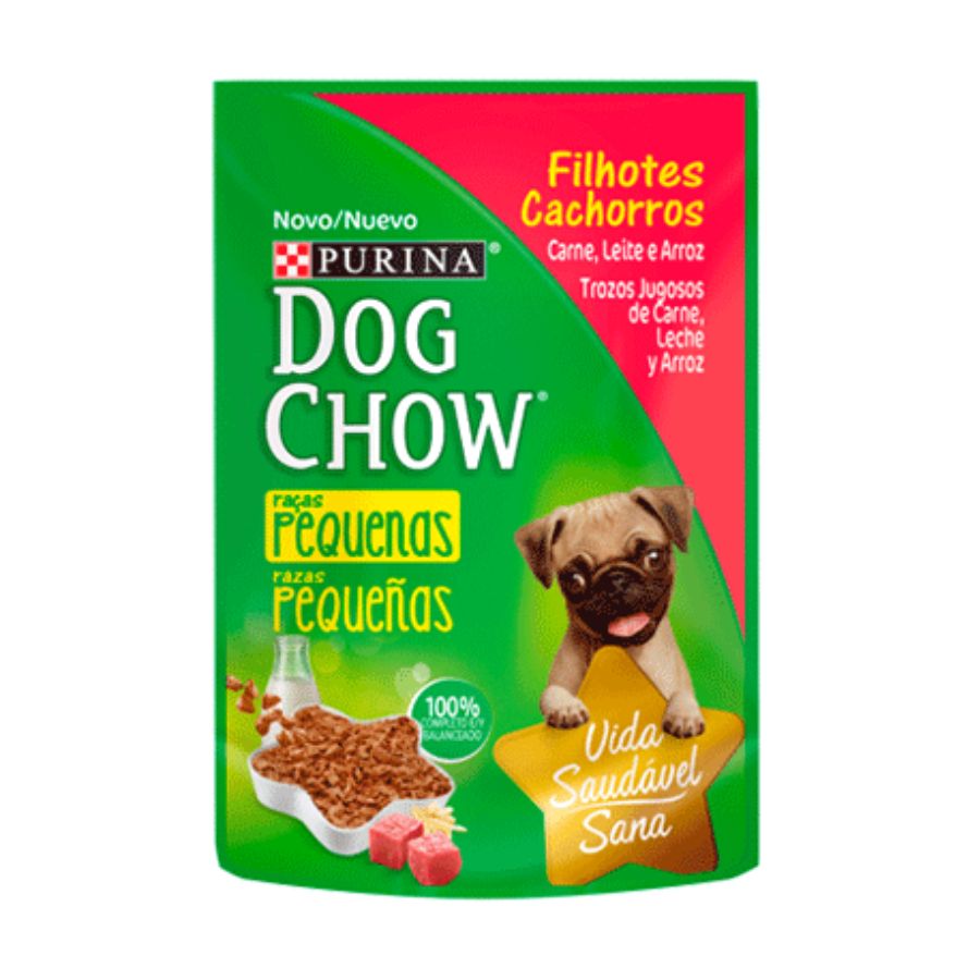 Dog chow pouch raza pequeña trozos jugosos de carne. leche y arroz 1 un., , large image number null