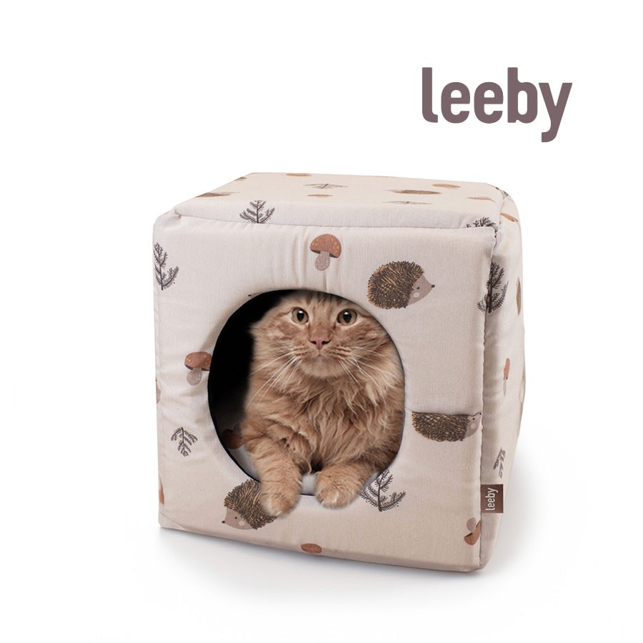 Leeby Cama Cueva Estampado de Erizos para gatos