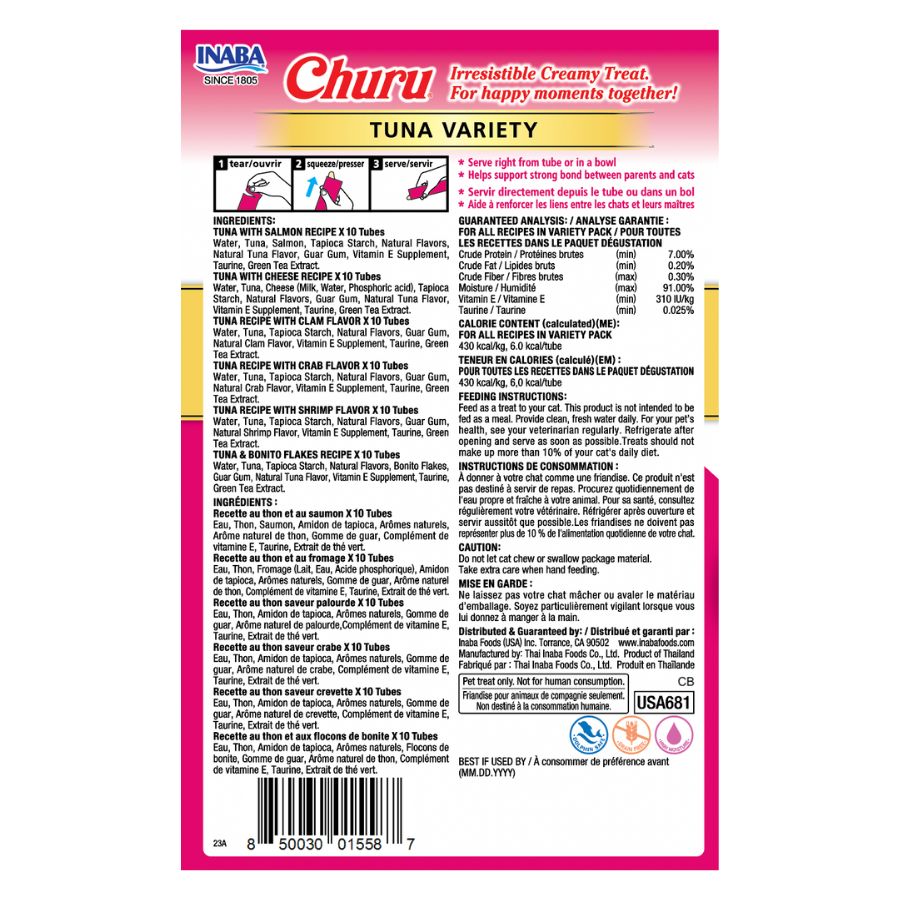 Churu para gatos variedad de sabores atún 60 tubos/840 GR, , large image number null