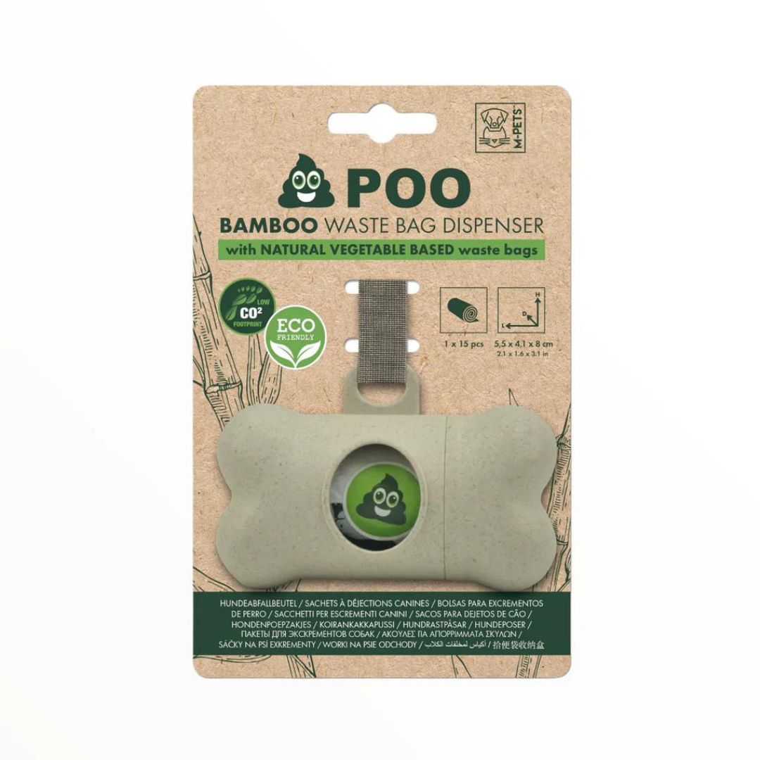 Poo bamboo waste bag dispenser with natural vegetable base waste bags, , large image number null