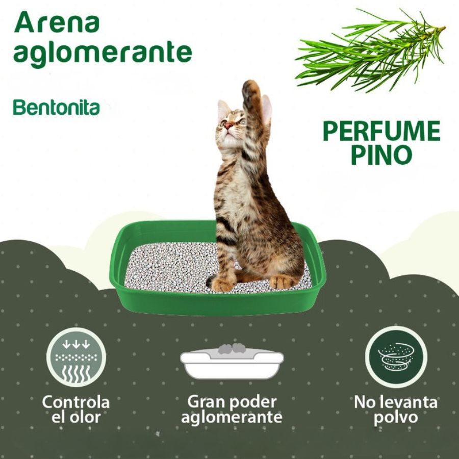 Arena para gatos aglomerante bentonita pino 10KG, , large image number null