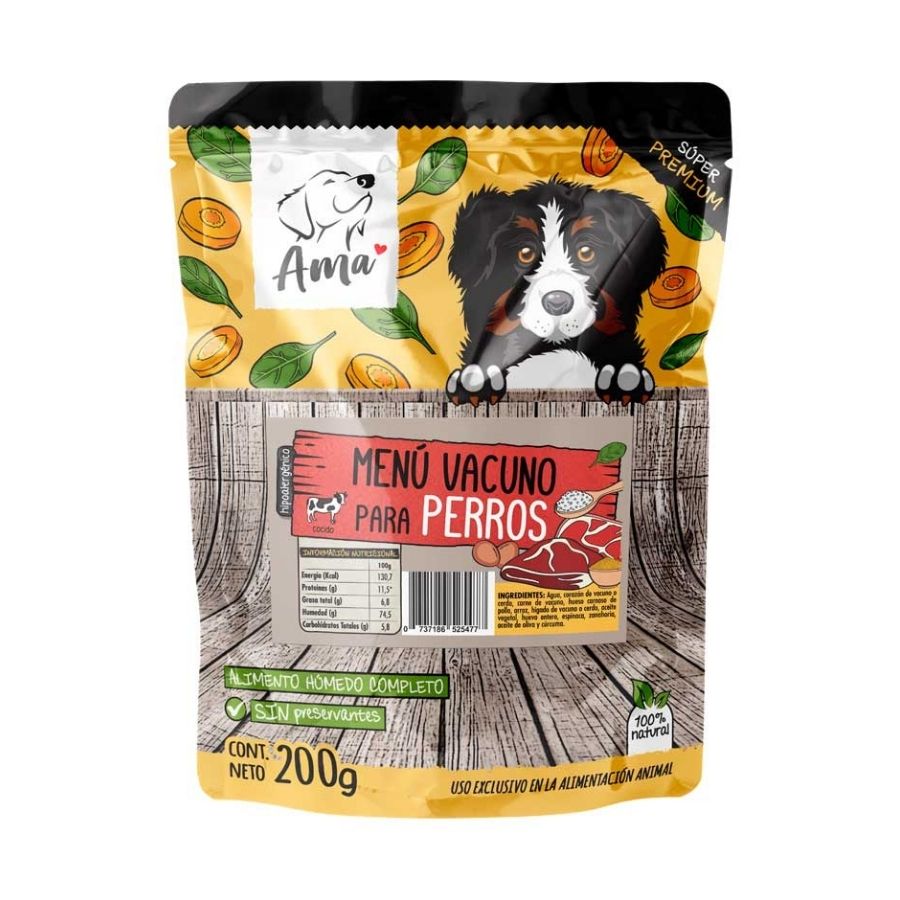 Alimento natural para perros menú vacuno 200 GR