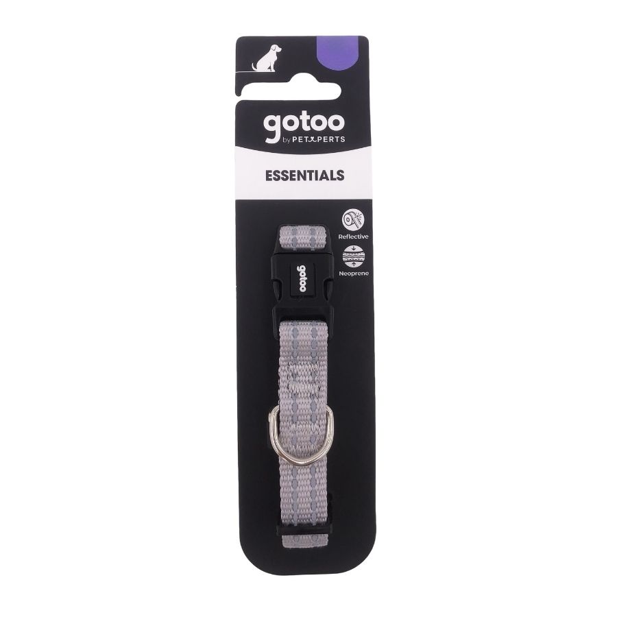 Collar gris reflectante con acolchado ajustable para perros