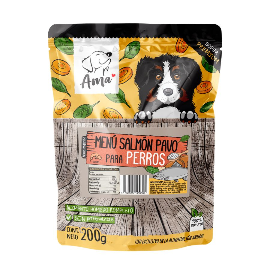 Pouch para perros menú salmon pavo 200 GR