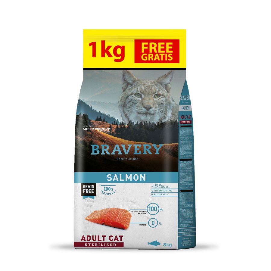 Bravery Salmón Adult Cat Sterilized alimento seco para gato 7KG + 1KG de regalo, , large image number null