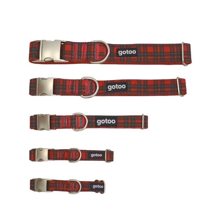 Collar tartan rojo con hebilla metálica para perros, , large image number null