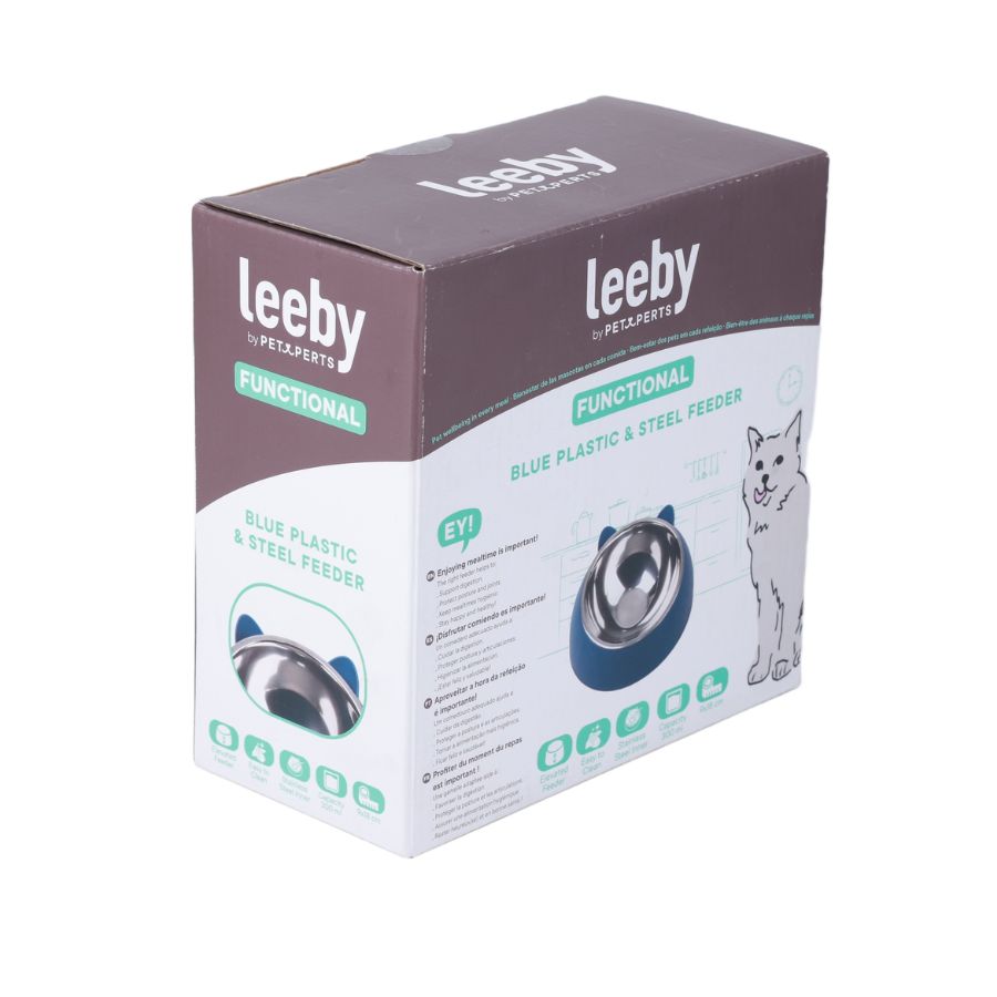 Leeby comedero para gatos 300ml azul pl&aacute;stico/acero inox, , large image number null