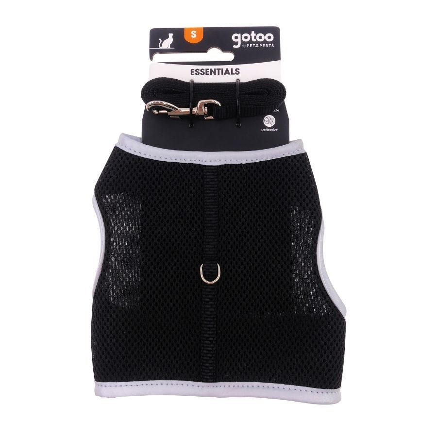 Set de arnés y correa negro para gatos