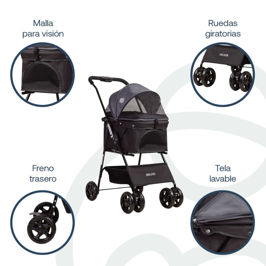 Bebesit coche para mascotas plegable easy negro, , large image number null