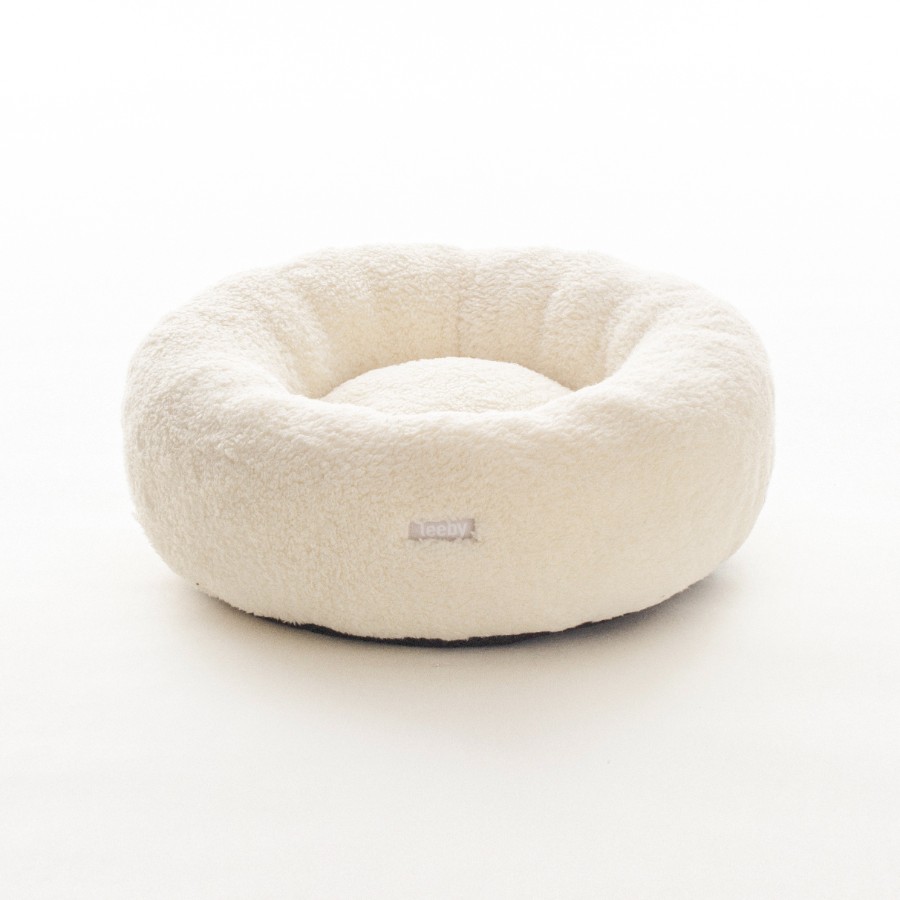 Leeby Cama Redonda Desenfundable Blanca con Ovejitas para gatitos, , large image number null