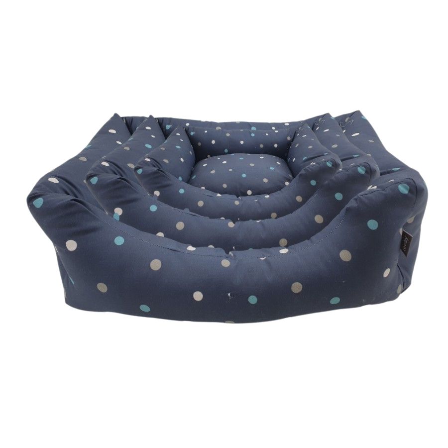 Leeby Cama Desfundable Azul con diseño de puntos para perros, , large image number null