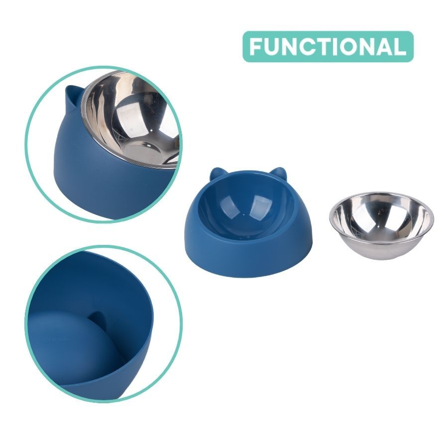 Leeby comedero para gatos 300ml azul pl&aacute;stico/acero inox, , large image number null