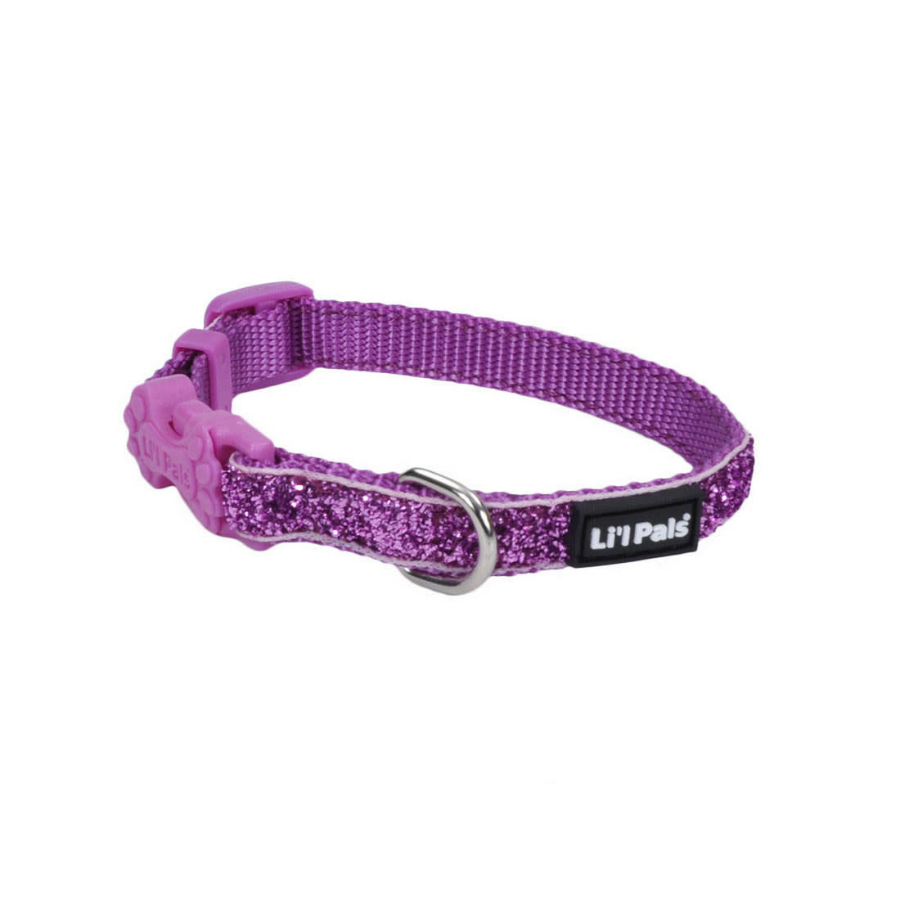 Collar para perro ajustable Li'l Pals con capa superpuesta brillante y destellos morado, , large image number null