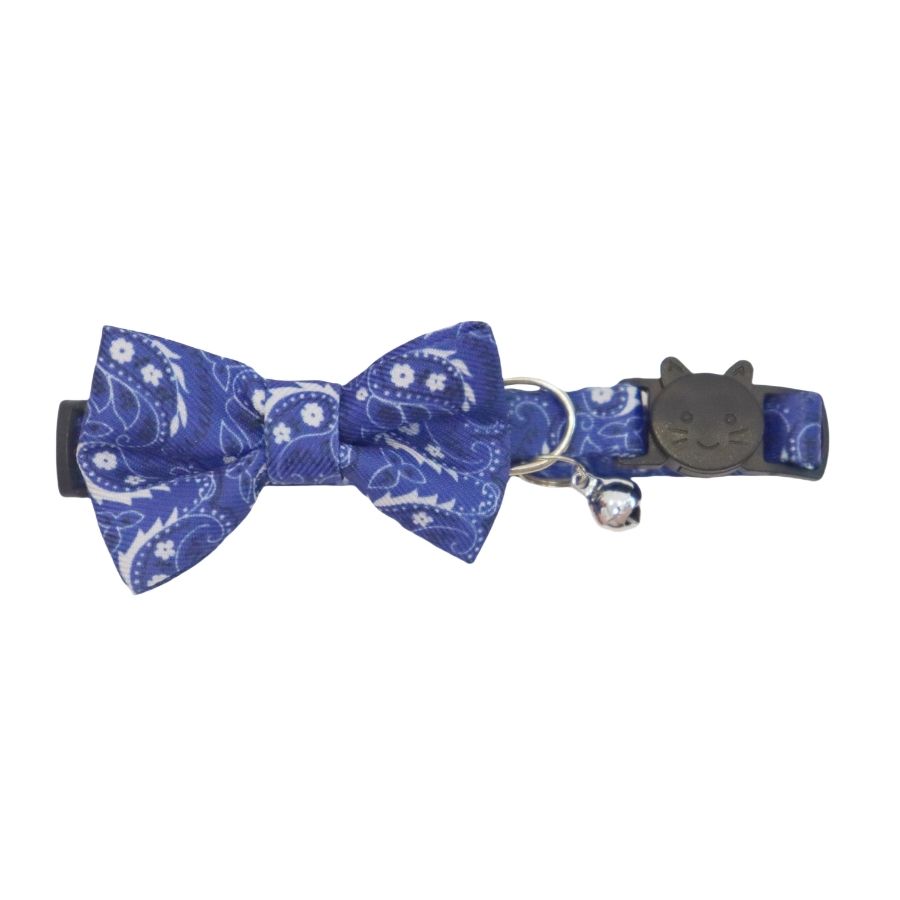 Collar Trendy azul con flores y lazo para gatos, , large image number null