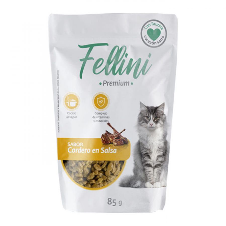 Fellini cordero en salsa alimento húmedo para gatos (85 GR), , large image number null