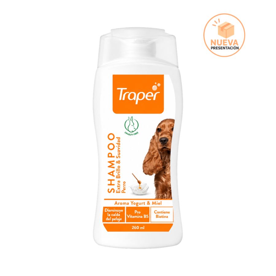 Shampoo para perros extra brillo y suavidad aroma yogurt y miel 260 ML