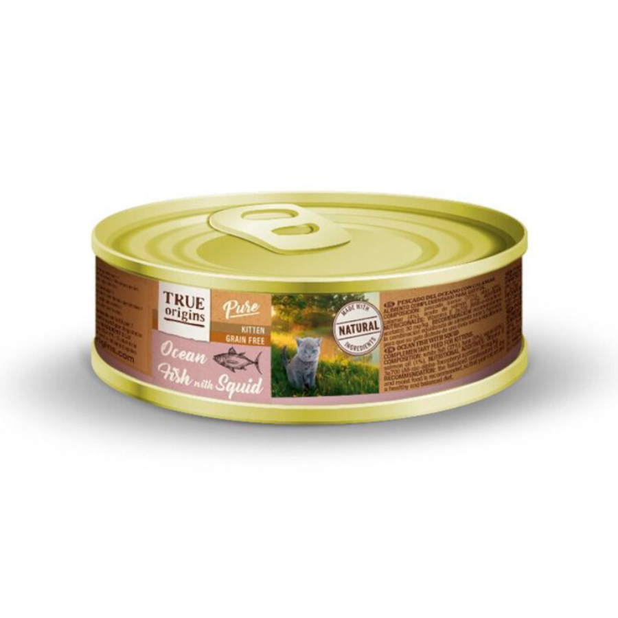 True Origins Pure kitten pescado calamar alimento húmedo para gatos 85 GR