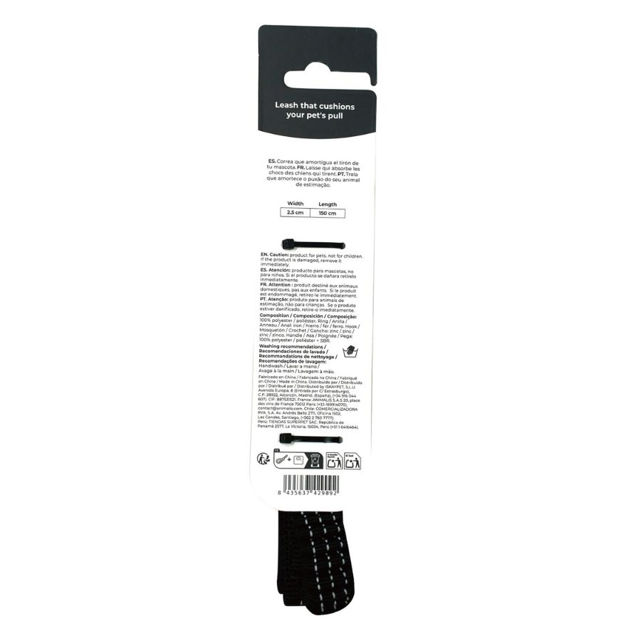 Correa antitirones negra con asa de neopreno para perros, , large image number null