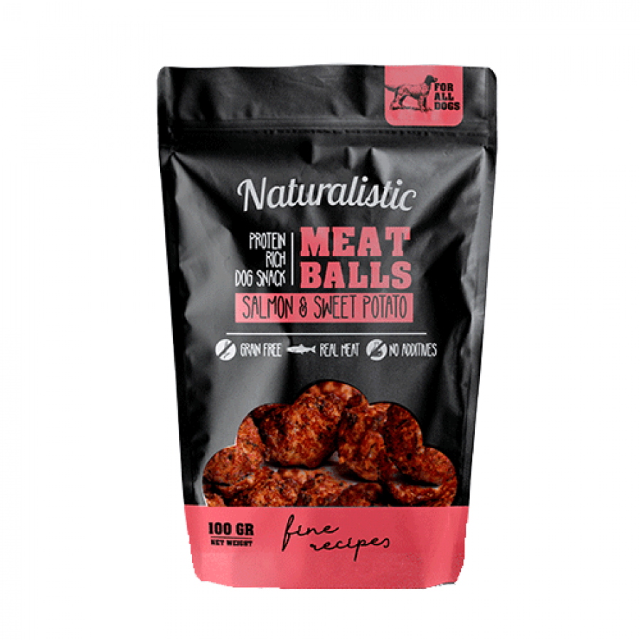 Naturalistic protein rich meatballs sabor salmón y papa dulce snack para perros, , large image number null