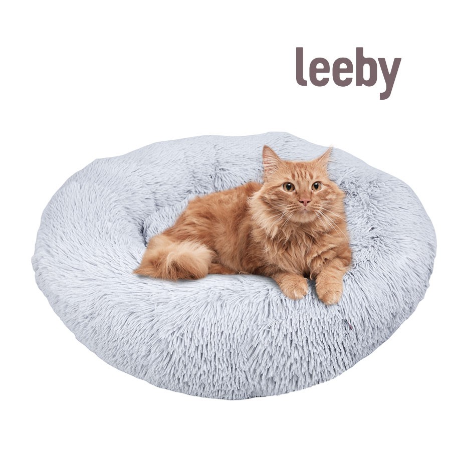 Leeby Cama Redonda Antiestrés de color gris para gatos, , large image number null