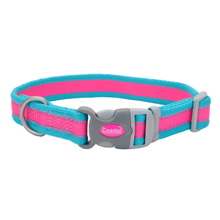 Collar para perro ajustable Pro reflectante color fuscia con verde azulado, , large image number null