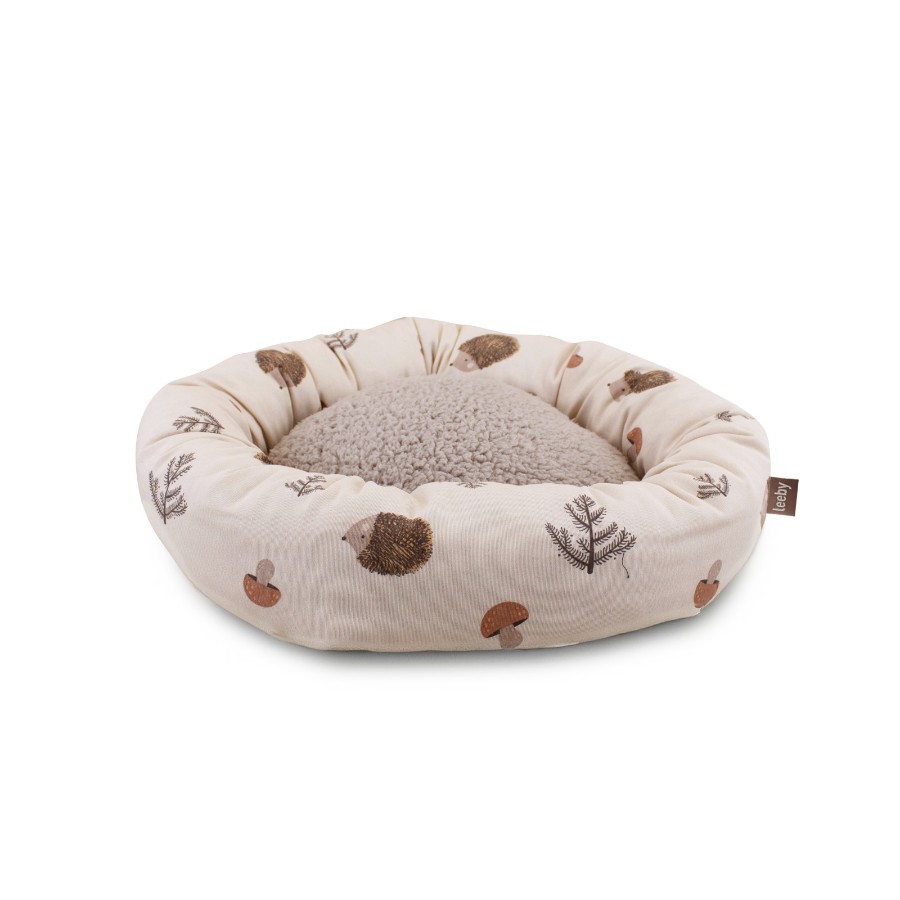 Leeby Cama Donut Antideslizante Blanca con estampados de erizos para gatos, , large image number null