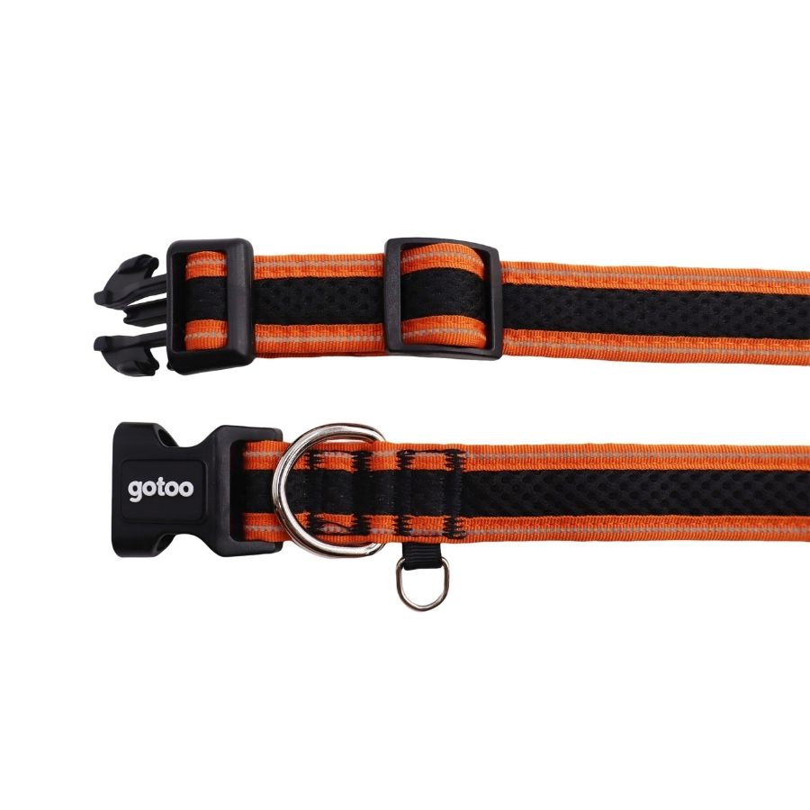 Collar naranja y negro reflectante de malla para perros, , large image number null