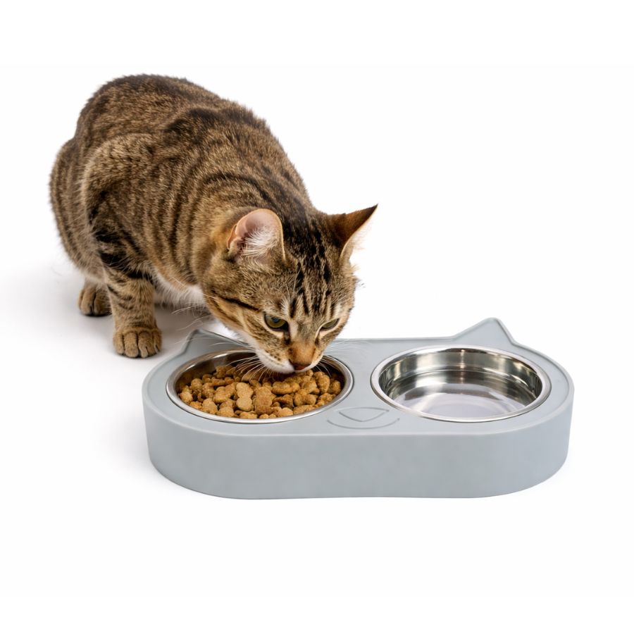 Leeby Comedero doble para gatos en forma de gato 225ml, , large image number null