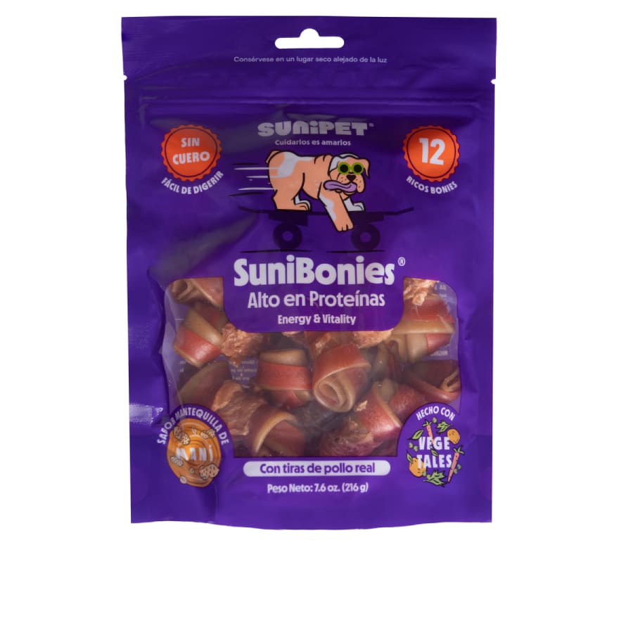 SuniBonies Energy & Vitality - huesos funcionales para perros sabor mantequilla de maní 216 GR