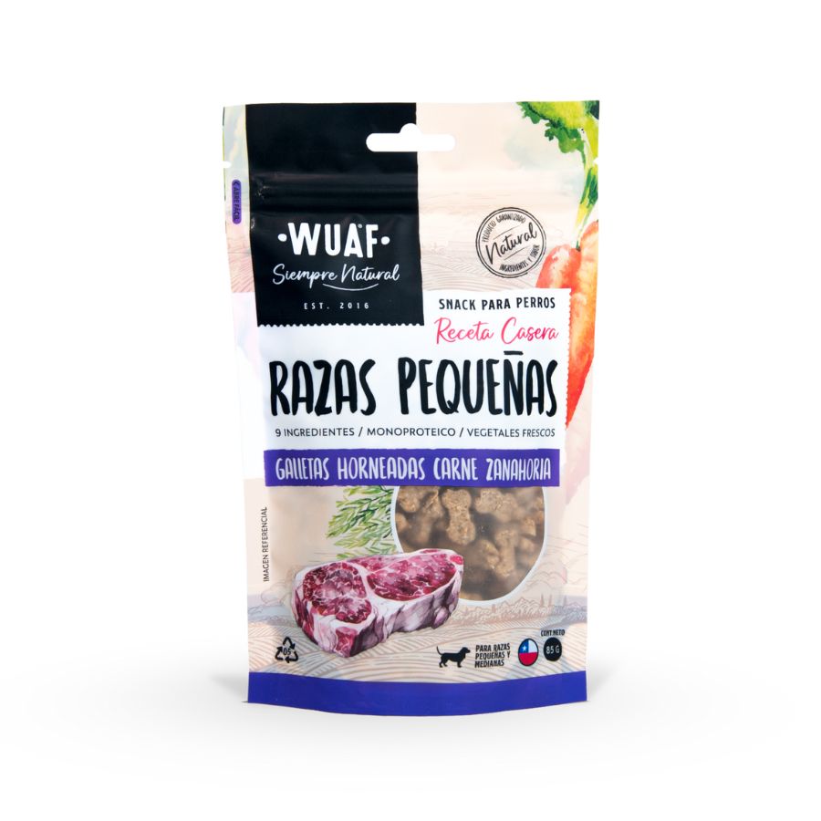 Wuaf razas peque&ntilde;as sabor carne zanahoria 85GR snack para perros