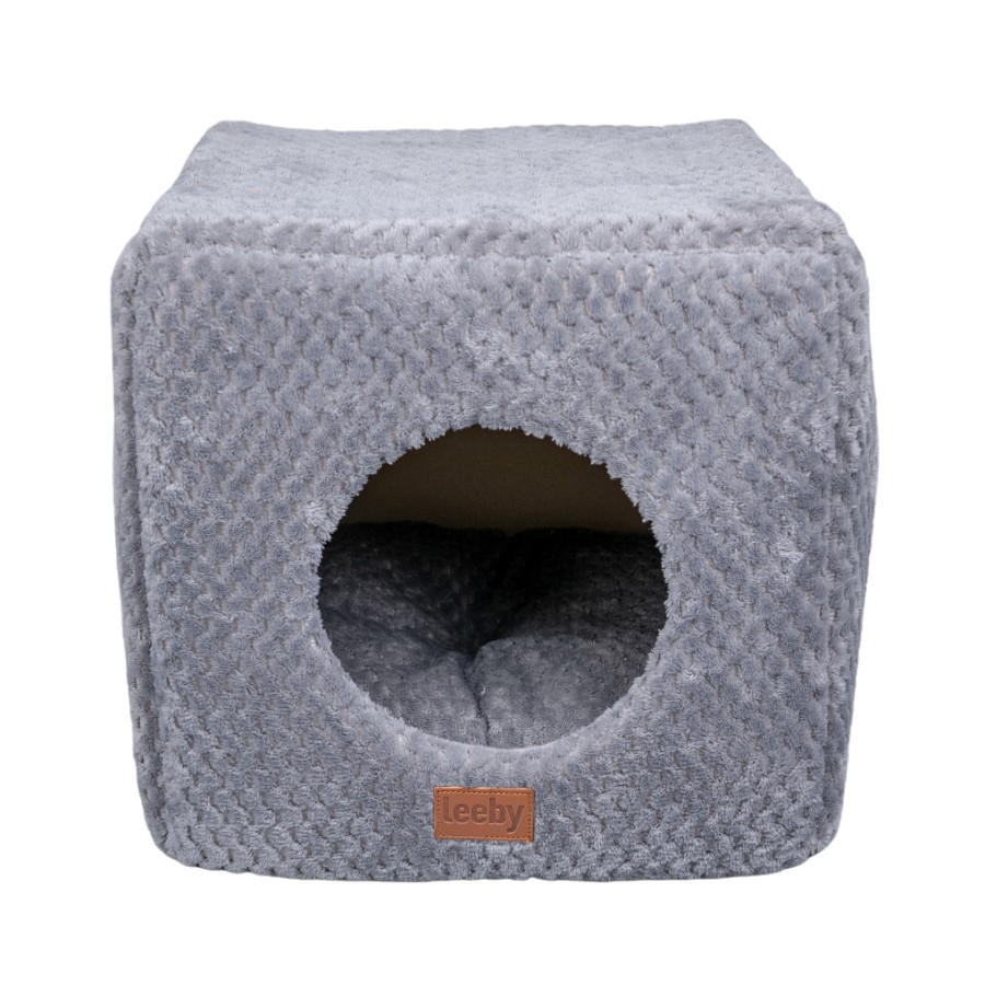 Leeby Cama Cueva Suave Gris para gatos, , large image number null