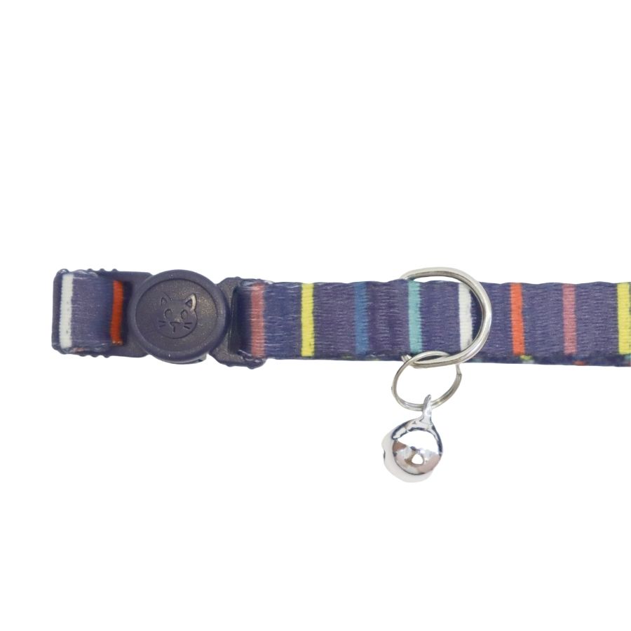 Collar de rayas multicolor con cascabel para gatos, , large image number null