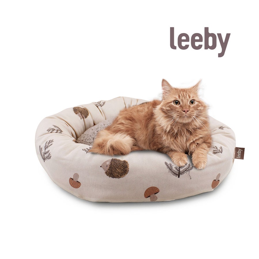 Leeby Cama Donut Antideslizante Blanca con estampados de erizos para gatos