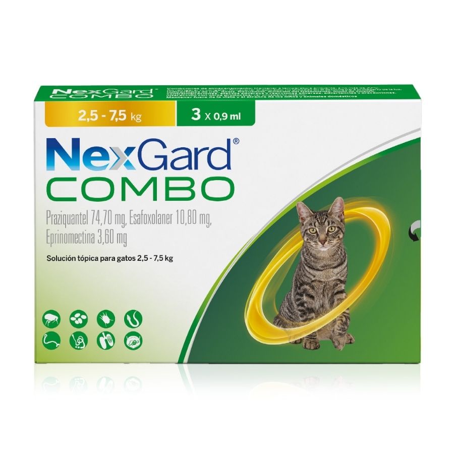 Soluci&oacute;n t&oacute;pica antiparasitaria para gatos de 2,5 a 7,5 KG x 3comp, , large image number null
