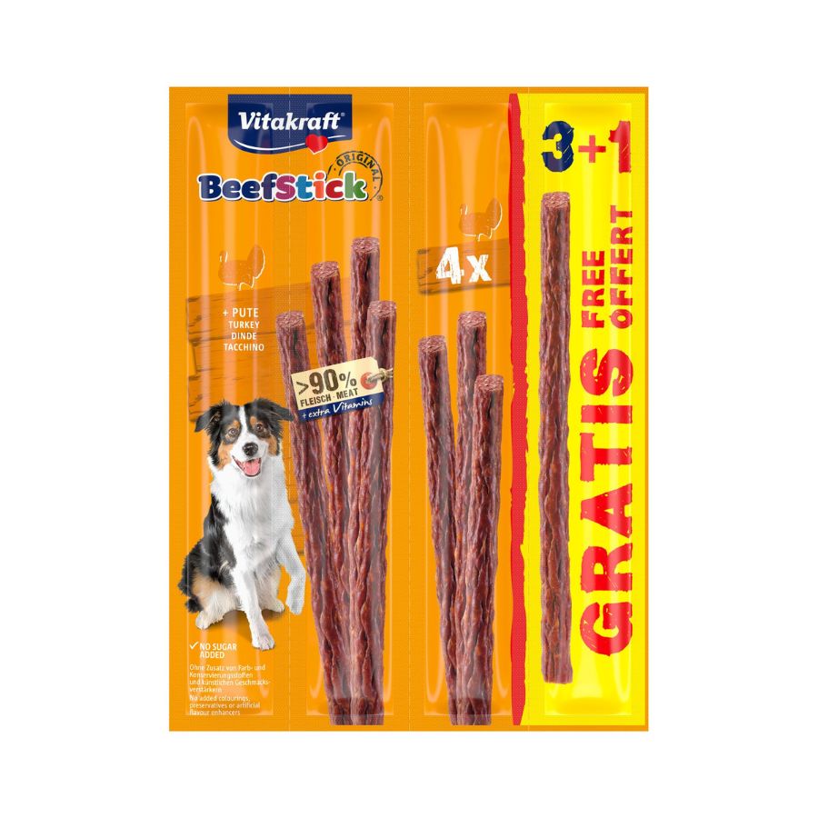 Vitakraft beef stick sabor pavo 3+1 48GR snack para perros, , large image number null