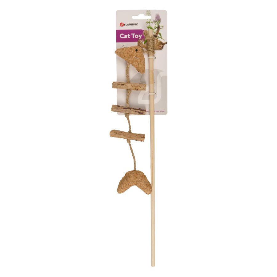 Flamingo Caña con pez de madera para gatos 45cm, , large image number null